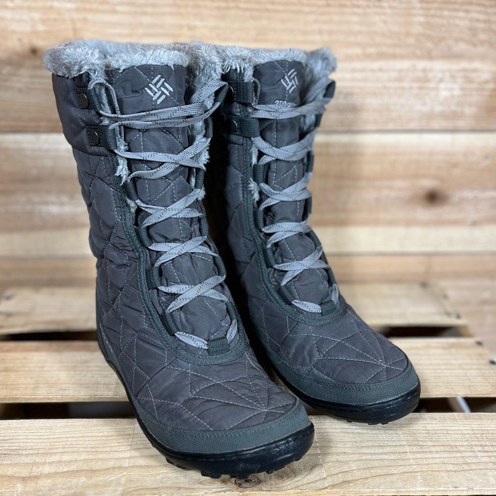 Columbia Minx Mid II, Womens 7, Grey Waterproof 200g Faux Fur Winter Boot